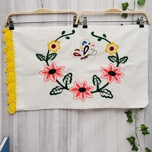 2Pc Butterfly Embroidered Pillowcases Set of 2 Cross Stitch